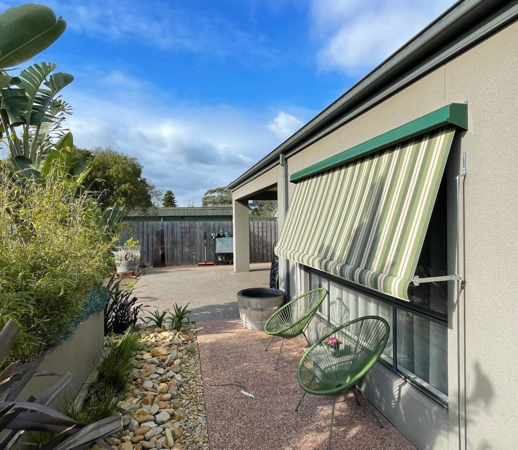 Newly installed canvas awnings at a Geelong home