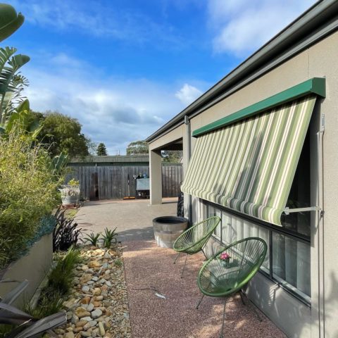 Newly installed canvas awnings at a Geelong home